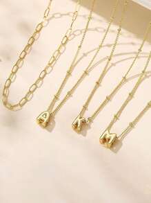 2pcs Set Petite 3D Letter Balloon Pendant Necklace, Personalized Initial Jewelry For Women - Gold - View 3