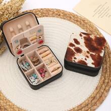 1pc Animal Print (Leopard & Cow) Faux Leather Jewelry Box, Detachable And Stylish, Suitable For Valentine's Day, Mother's Day, Birthday, Graduation Gifts