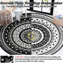 Round Outdoor Rugs For Patios Waterproof Reversible Camping Mat And Rug Plastic Outdoor Rugs For Garden Large Floor Area Rug For Outdoors Garden RV Backyard Deck Picnic - Black and White - View 5