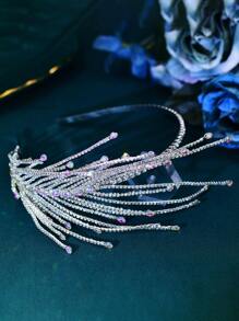 1pc Handmade Rhinestone Headband, Fashion Bridal Bridesmaid Hair Accessories, Wedding Party Headpiece, Holiday Gift - Silver - View 4