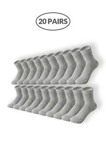 Paquete de calcetines de tripulación neutros de 5 tonos para hombres (1/5/10/15/20 pares) - Calcetines elásticos para el tobillo en gris oscuro/azul marino/negro/blanco/carbón con un ajuste transpirable y elástico para la oficina, el gimnasio, artículos de viaje esenciales