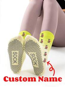 1PC新款渐变色防滑瑜伽袜春夏彩色运动袜多巴胺硅胶防滑底中筒健身袜个性文字宠物图片照片定制