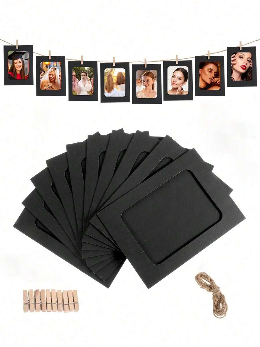 21 件/套纸质相框、纸板相框 DIY 夹子照片架悬挂照片展示横幅、纸质照片横幅、悬挂照片墙适用于婚礼、周年纪念、生日、节日派对、家居装饰、桌面 DIY 装饰、家居、教室、办公室、婚礼和墙壁装饰（带夹子和麻线）