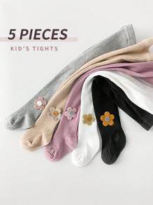 5 Pieces Children's Baby Girl's Tights – Soft, Stretchy Solid Color Pantyhose For Toddler Newborn (All Seasons)