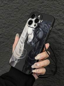 1pc Black & White Two-Tone Stud Horse Print Contrast Color Cool Animal Pattern Hard-Edge Matte Phone Case, Compatible With IPhone Apple X/XS/XSMAX/XR/11/12/13/14/15/16/16PRO/16PROMAX, Galaxy A05/A15/A25/A35/A53/A54/A55/A56/S23/S24/25 - Multicolor - View 3