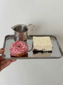 2 个蛋糕托盘，1 大 1 小，两件式甜点盘，不锈钢矩形蛋糕和甜点小吃拼盘，适用于咖啡厅和下午茶，304 不锈钢（非 201 材质） - 彩色 - 查看 12