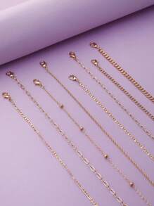 Set de 8 pulseras de cadena de estilo minimalista y punk, adecuado para el uso diario de las mujeres (las cadenas se cortan a la longitud, no por cantidad de cuentas)