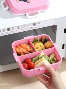 Yocity 1pc Cartoon Square Grid Lunch Box With Microwave Function, Featuring Ball Patterns, Lunch Box, Travel Fruit Salad Mini Lunch Box - Multicolor - View 7