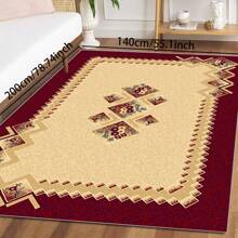 1pc Turkish Art Carpet, Crystal Velvet 700g/Sq.M, Dotted Bottom, 5mm Thickness. Machine Washable, Fade-Resistant Carpet, Anti-Slip . Suitable For Holidays And Any Space Including Hotel, Office, Sofa, Bedside, Kitchen, Laundry Room, Corridor, Porch, Staircase Mother's Day