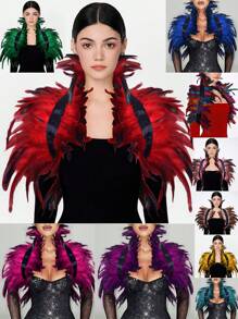 羽毛披肩围巾人造羽毛上衣斗篷披肩肩披肩朋克哥特锐舞舞节领口带袖口节日羽毛肩章装扮配饰 - A - 查看 1