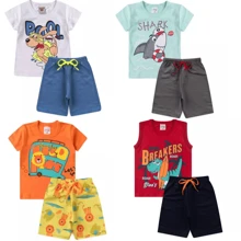 4-Piece Kit 2 Sets Of Children's Clothing For Boys 2 T-Shirts/Blouses + 2 Shorts/Bermuda Shorts - Nhiều màu - Xem 2