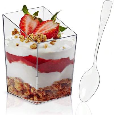 20 Stücke klare Dessertschalen (Bitte prüfen Sie die Größe vor dem Kauf), wiederverwendbare Kunststoffbehälter geeignet für Espresso, Tiramisu, Pudding, Käsekuchen, Mousse, passend für Geburtstagsfeiern, Hochzeiten und Weihnachten