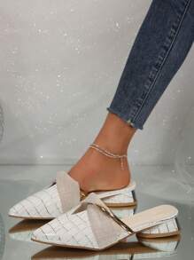 女士时尚尖头蛇皮图案高跟和低跟一脚蹬夏季凉鞋，适合户外、办公室、派对，时尚欧美大码包头低跟凉鞋