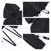 Women's Gothic Hoodie Crop Tops Long Sleeve Punk Black Rave Hood Outfit Festival Goth Aesthetic Emo Teens