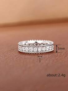 ESBERRY 1枚S925纯银立方氧化锆订婚戒指/结婚戒指，女士承诺戒指/永恒戒指，精致女士珠宝，派对及约会礼物 - 滿鑽幾何戒指 - 查看 6