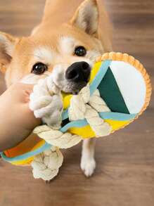1-Pack Sneaker-Shaped Dog Chew Toys With Rope Knots & Squeaky Ball – Durable Oxford Fabric Chewers For Aggressive Chewers, Interactive Squeakers Noise For Puppies/Adult Dogs, Indoor Outdoor Play