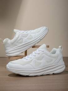 Unisex Couples Shoes, Size 36-47, Summer Shoes, White Fashionable Minimalist Platform Sneakers, Outdoor Hiking Shoes, Breathable Mesh Sports Tennis Shoes, Lightweight Comfortable Women Running Shoes - White - View 4