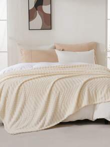 1pc Single Layer Solid Color Butterfly Design All-Season Blanket, Modern Polyester Jacquard Woven Throw Blanket, Suitable As Bedspread (Pillow Case Not Included) - YD Beige - View 2