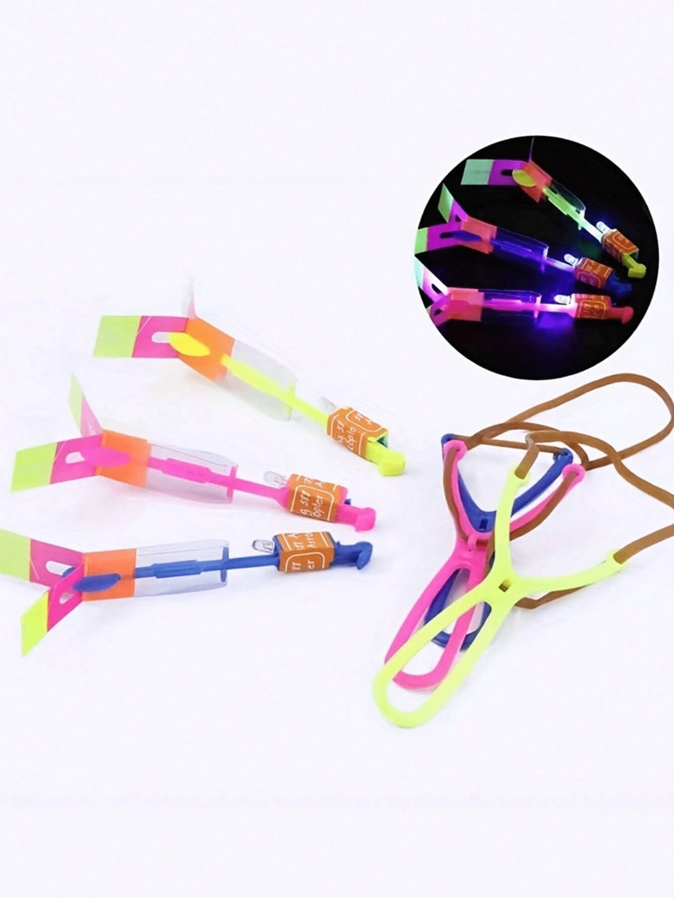 20 piezas Juguete volador de cohete con flecha con luz LED mágica de colores aleatorios, regalo de fiesta, helicóptero volador con tirachinas (se enviarán algunas partes al azar) - Multicolor - Añade 8