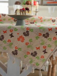 MeijiaMo 1 pièce Nappe rectangulaire imprimée de papillons et de fleurs, tapis de table décoratif de style bohème en polyester pour la chambre, l'hôtel, la cuisine, la salle à manger, les fêtes, les vacances, convient pour les tables rondes/carrées, toutes saisons