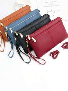 1pc Women's Fashion Crossbody Bag, Dual Zipper Handbag, Square Coin & Phone Wrist Wallet, Small Zipper Crossbody Bag, Dual-Layer Handbag, Elegant Crossbody Bag, Simple Zipper Square Bag, Fashion Clutch Purse, Middle-Aged Dual Use Shoulder Bag, Women Wallet, Women Clutch, Mother's Day Gift For Mom