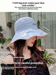 1pc Double-Sided, 3D Tailored, 11cm Wide Brim Hat, Face-Slimming, Adjustable, Soft & Comfortable, Breathable, Foldable & Portable, UV Protection, Floral Accent, Internal Soft Lining, Non-Deformable, Excellent For Photos, Fashionable & , Suitable For Back To School, Travel, Cycling, Outdoor, Hiking, Gatherings And More Occasions