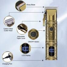 1pc USB Rechargeable 10W Electric Hair Clipper, Multi-Function Hair Carving Trimmer, Razor Shaver Kit - Bronze - View 8