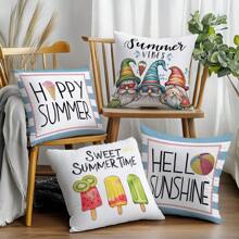 4 件夏日小矮人和冰淇淋主题靠垫套，柔软的桃色天鹅绒面料，45*45 厘米，适合室内沙发装饰、派对装饰、装饰枕头礼物 - 彩色 - 查看 5