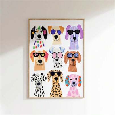 1pc Colorful Funny Dog Wall Art Print, Cool Puppy Portrait Posters, Modern Pet Poster, Kids Room Nursery Animal Wall Decor Wall Arts Decor, Frameless