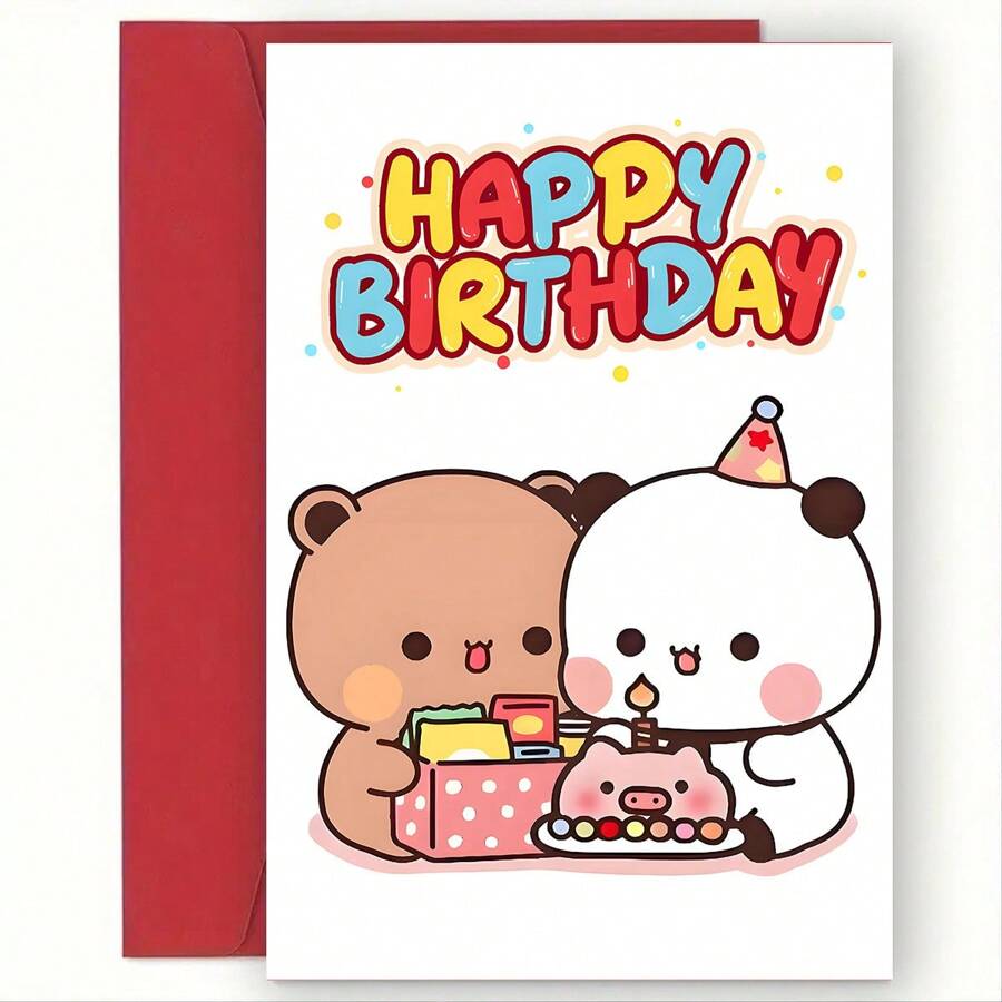 1 张可爱熊主题生日贺卡，卡通形象风格，送给最好朋友的生日礼物，适合所有场合赠送给朋友、同学、家人，生日贺卡礼品卡的完美选择（12 厘米/4.7 英寸 X 17 厘米/6.7 英寸） - 彩色 - 查看 1