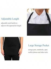1pc Classic Black Apron, Minimalist Black Multi-Functional Apron, Adjustable, 3 Pockets Large Capacity, Unisex, Kitchen, Restaurant, Cooking, BBQ, Food Service, Chef Protective Clothing, Server Apron Wholesale