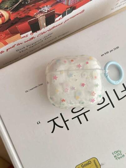 彩色星形图案硅胶耳机保护套，兼容苹果1/2/3/4代无线蓝牙耳机，时尚韩日风