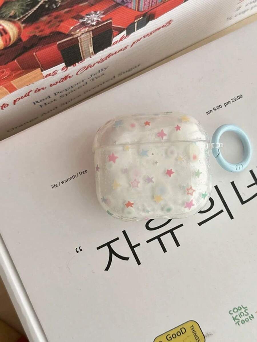 彩色星形图案硅胶耳机保护套,兼容苹果1/2/3/4代无线蓝牙耳机,时尚韩日风 - 無色 - 查看 1