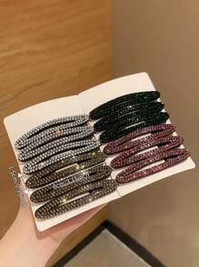 12个装女士椭圆形镂空水钻发夹，时尚优雅发饰爪夹发卡，适合上学、派对等场合