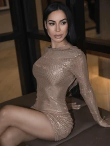 Carolina Barros Váy bodycon sequin hở lưng - Rượu sâm banh - Xem 4