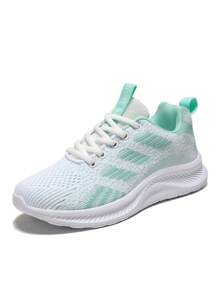 Women's Lightweight, Breathable, Shock-Absorbing, Thick-Soled, Mesh Knitted Low-Top Lace-Up Flat Casual Sneakers. Suitable For Students, Mothers, Etc. Ideal For Spring/Summer Travel, Military Training, Daily Walking. Mesh Material Women Casual Sports Shoes. - Mint Green - View 6