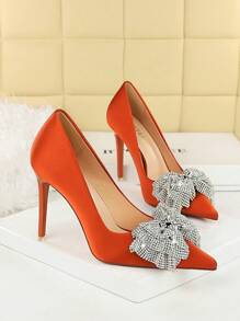 欧美风格水钻蝴蝶结尖头高跟鞋，女士正装鞋 - 紅色 - 查看 4