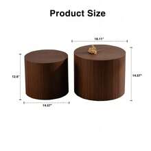 Nesting Coffee Table Set Of 2 Round Wooden Coffee Tables Circle Modern Table For Small Space Living Room Bedroom Accent End Side Table - 核桃 - 查看 7