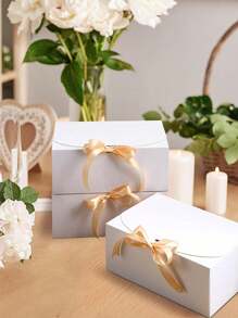 1pc Plain Color Gift Box With Gold Bow Ribbon, Kraft Paper Gift Box For Bridesmaid, Proposal, Housewarming, Wedding, Holiday, Baby Shower, Birthday, Valentine's Day Gifts - Multicolor - View 13