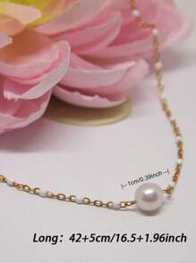 1 pieza Collar metálico con colgante de perlas falsas, estilo veraniego para uso casual diario