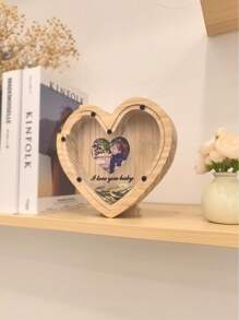 定制 1 件木制心形亚克力存钱罐，内含 1 张照片和 1 个英文文字，家居装饰，情人节礼物、定制周年纪念、结婚礼物、手工工艺品、独特纪念品、情侣礼物的完美之选 - 原木色 - 查看 5