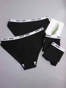 4pcs Women's Casual Breathable Cute Black Panties - Black - View 4