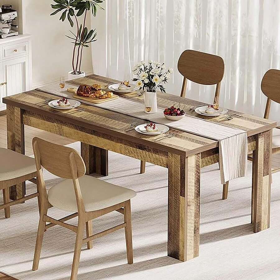 Dining Table For 4-6, Dining Tables, Dining Room Table With 1.18" Thickened Tabletop, Rectangular Large Kitchen Dining Table, Dinner Table For Kitchen, Dining Room, Living Room - 棕色 - 查看 1