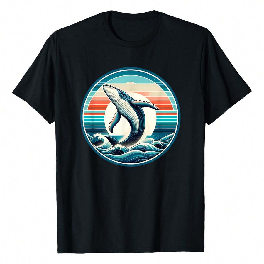 Whale Retro Ocean Conservation Humpback Whale T-Shirt Plus Size Women's T-Shirts, Cool Funny T-Shirts, Casual And Comfortable Outdoors T-Shirts,Sports Tee