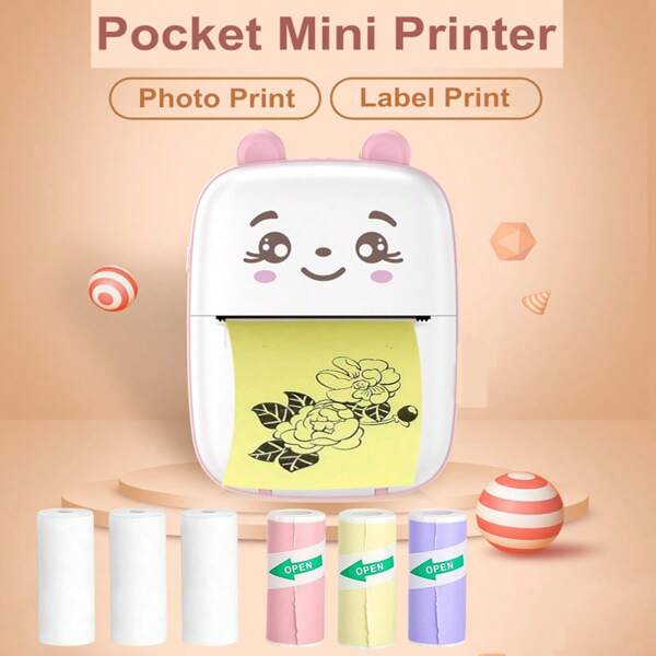 Mini Printer, Portable Thermal Inkless Sticker Printer,Compatible With IOS&Android, Pocket Photo Printer For Study Notes, Pictures, Journal,DIY