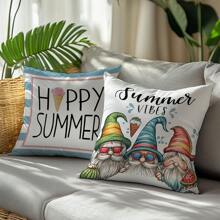 4 件夏日小矮人和冰淇淋主题靠垫套，柔软的桃色天鹅绒面料，45*45 厘米，适合室内沙发装饰、派对装饰、装饰枕头礼物 - 彩色 - 查看 6