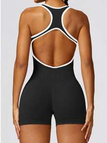 Yefecy 瑜伽基本款纯色罗纹针织无缝运动连体裤，罗纹纯色时尚运动连体裤，高弹力瑜伽连体裤，女士运动服，春夏