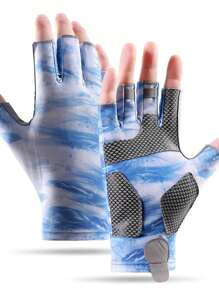 1 par de guantes de pesca informales de poliéster con estampado tropical para hombres, de verano, transpirables con protección UPF, antideslizantes para deportes al aire libre