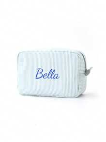 1 pezzo Borsa da viaggio, beauty case, borsa per accessori personalizzata con ricamo a strisce verticali quadrate, adatta per viaggi, scuola, dormitorio, bagno, necessità di casa, regalo per madre e moglie - Multicolore - Visualizzare 20