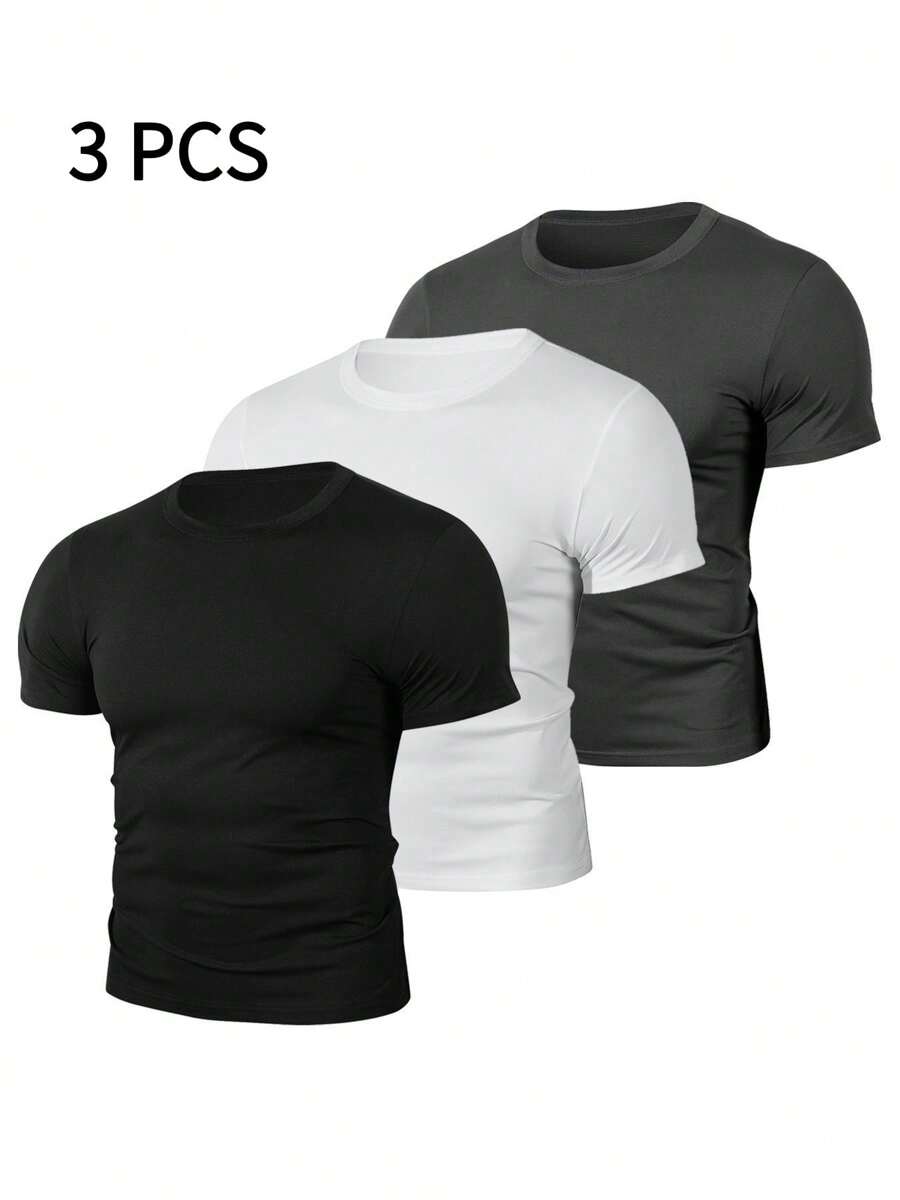 Men's 3-Piece Sports T-Shirt, Men's Functional Shirt, Quick-Drying Breathable Training Shirt, Fitness Running Shirt, Summer Casual Comfort Shirt - màu sắc hỗn hợp - Xem 1